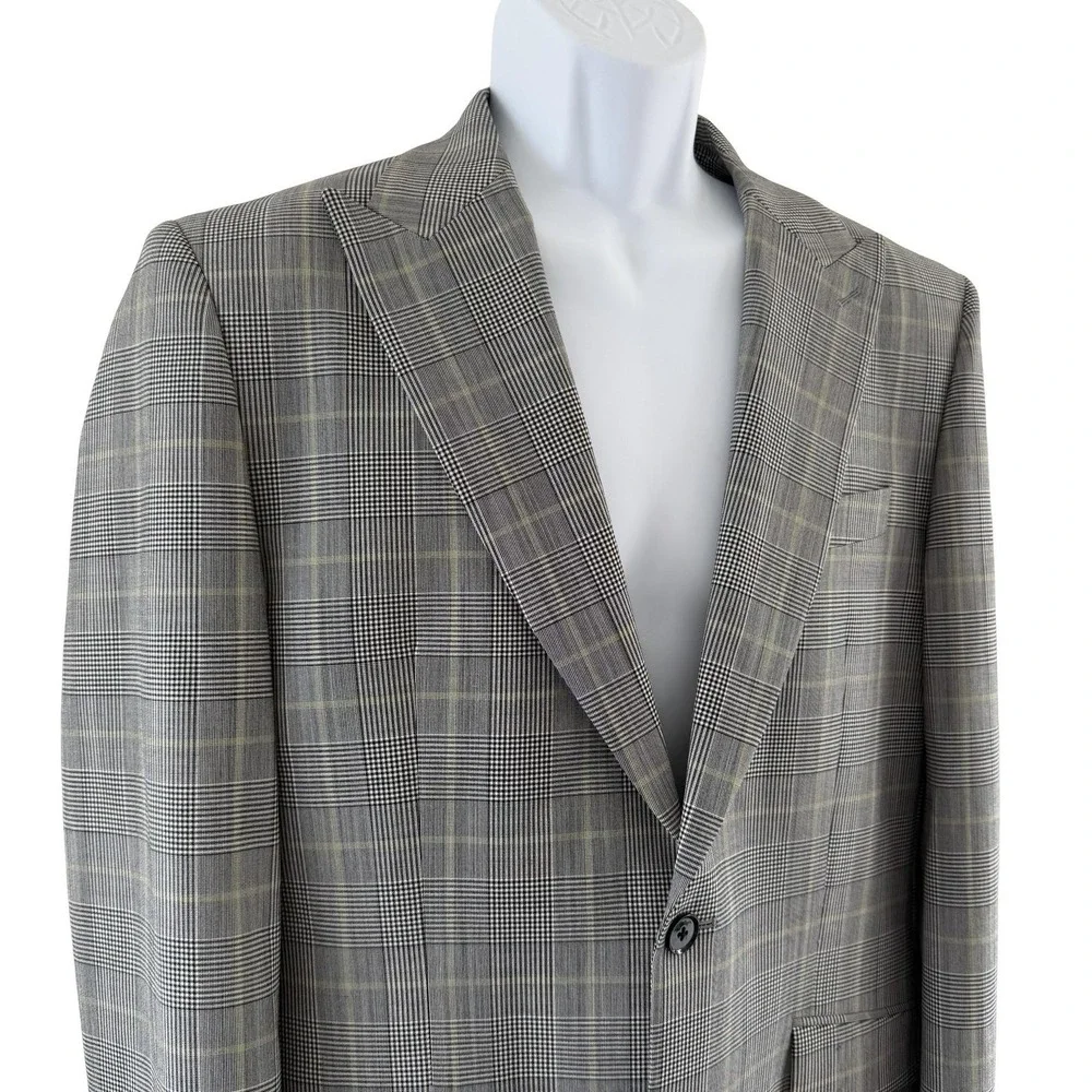 Express Suit Jacket Mens 40R Gray Plaid Wool Blend Extra Slim Stretch Business